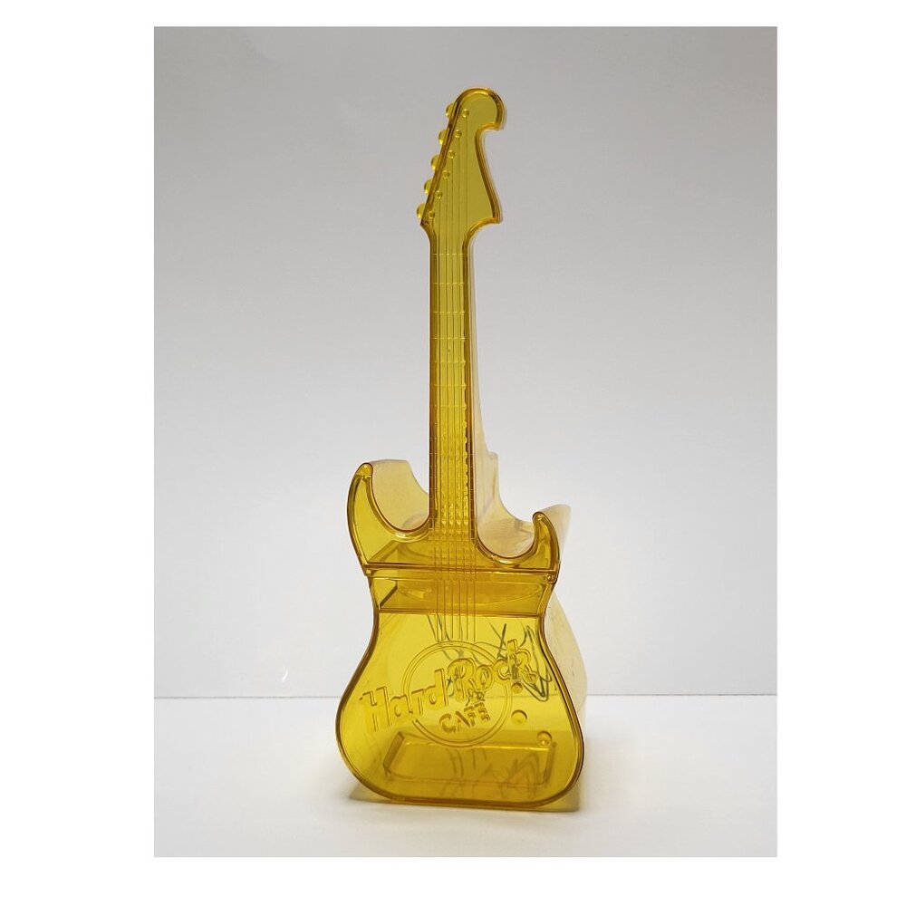 Signed Hawthorne Heights Band Hard Rock Cafe Plastic Yellow Guitar Cocktail Mix